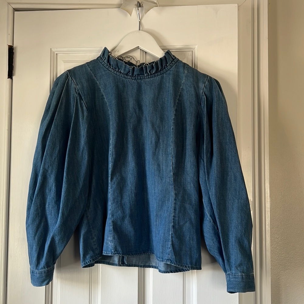 Zara denim puff sleeve shirt